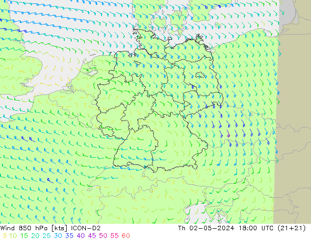 Wind 850 hPa ICON-D2 Th 02.05.2024 18 UTC