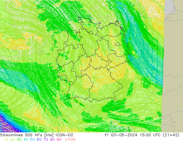 Streamlines 500 hPa ICON-D2 Fr 03.05.2024 15 UTC