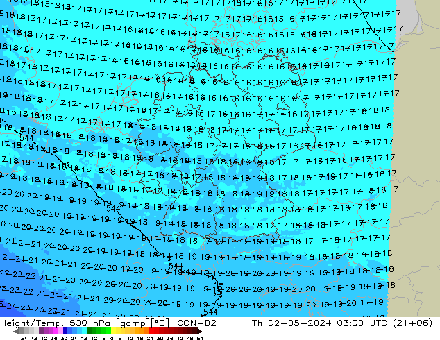 Height/Temp. 500 hPa ICON-D2 Th 02.05.2024 03 UTC