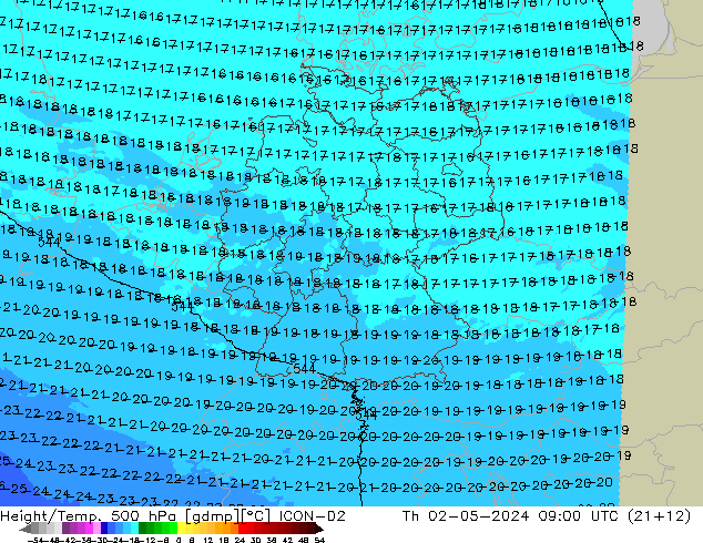 Geop./Temp. 500 hPa ICON-D2 jue 02.05.2024 09 UTC