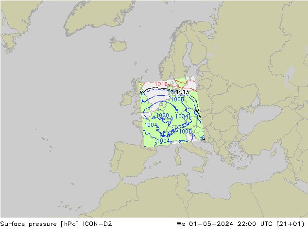 Bodendruck ICON-D2 Mi 01.05.2024 22 UTC