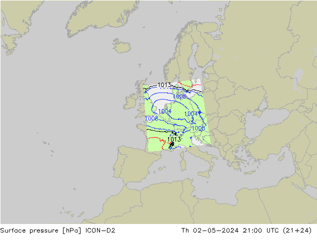 ciśnienie ICON-D2 czw. 02.05.2024 21 UTC