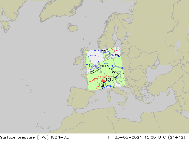 Surface pressure ICON-D2 Fr 03.05.2024 15 UTC