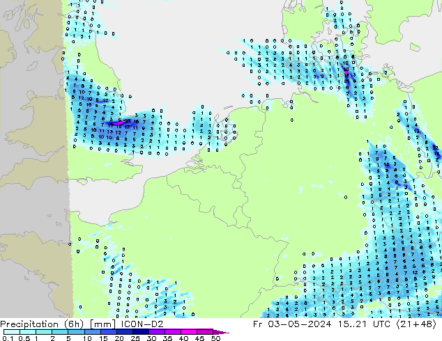 Precipitation (6h) ICON-D2 Fr 03.05.2024 21 UTC