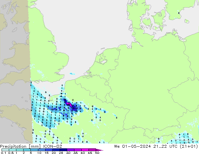 Precipitación ICON-D2 mié 01.05.2024 22 UTC