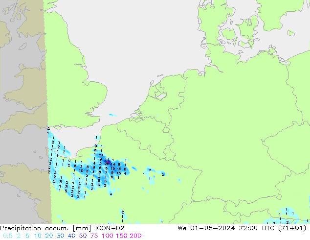 Toplam Yağış ICON-D2 Çar 01.05.2024 22 UTC