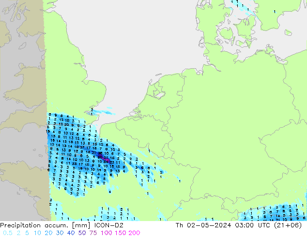 Toplam Yağış ICON-D2 Per 02.05.2024 03 UTC