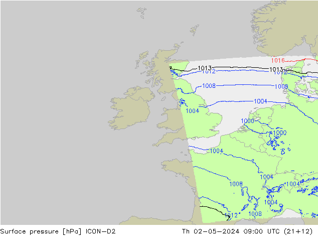 Atmosférický tlak ICON-D2 Čt 02.05.2024 09 UTC