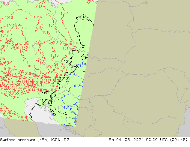 Presión superficial ICON-D2 sáb 04.05.2024 00 UTC