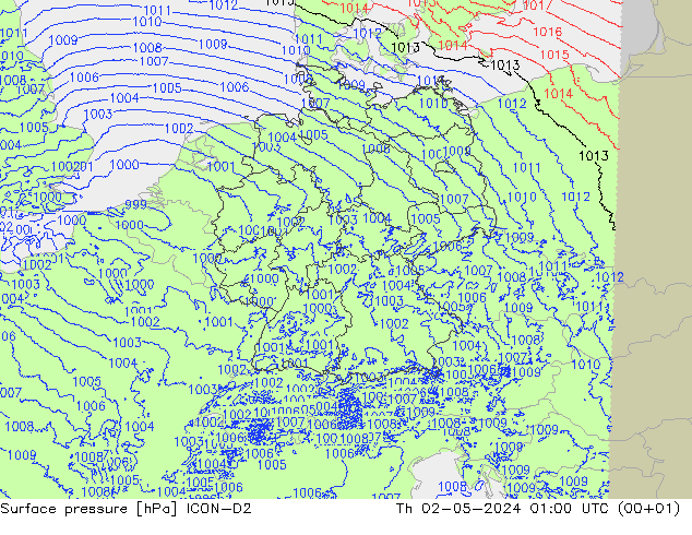 地面气压 ICON-D2 星期四 02.05.2024 01 UTC