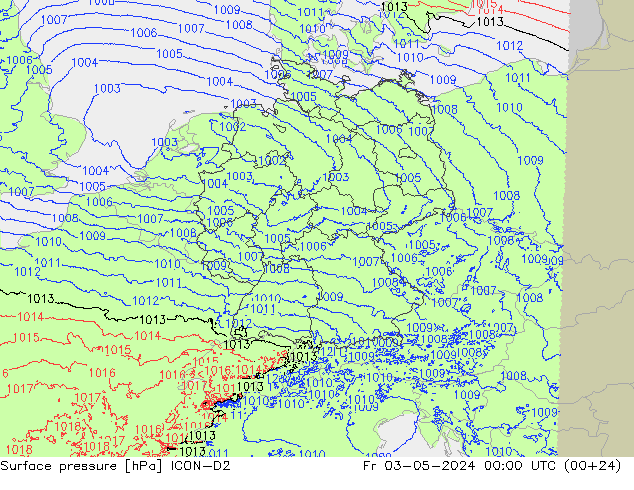 pression de l'air ICON-D2 ven 03.05.2024 00 UTC