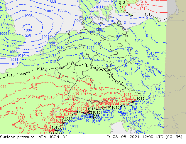 Surface pressure ICON-D2 Fr 03.05.2024 12 UTC