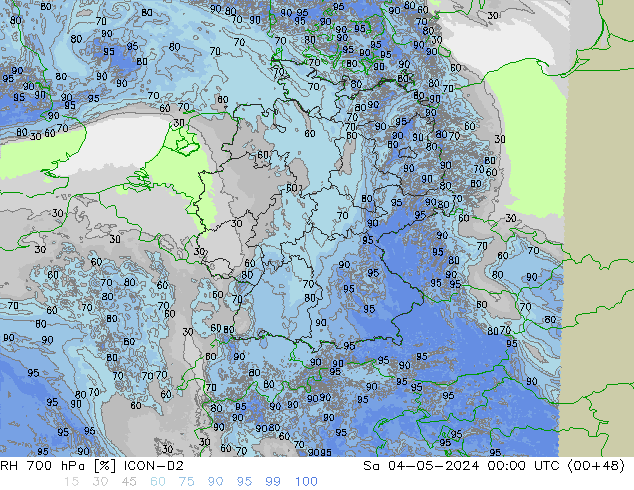 Humidité rel. 700 hPa ICON-D2 sam 04.05.2024 00 UTC