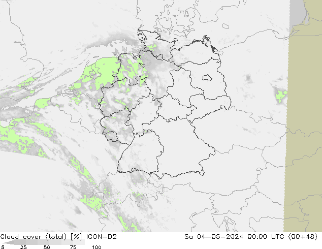 Cloud cover (total) ICON-D2 So 04.05.2024 00 UTC