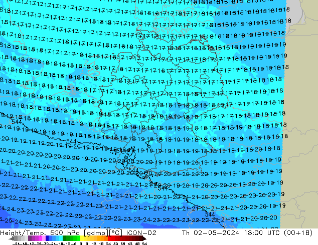 Height/Temp. 500 hPa ICON-D2 Th 02.05.2024 18 UTC