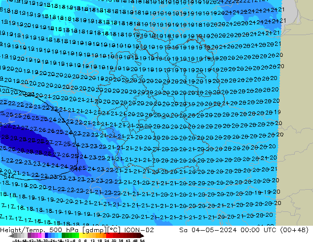 Geop./Temp. 500 hPa ICON-D2 sáb 04.05.2024 00 UTC