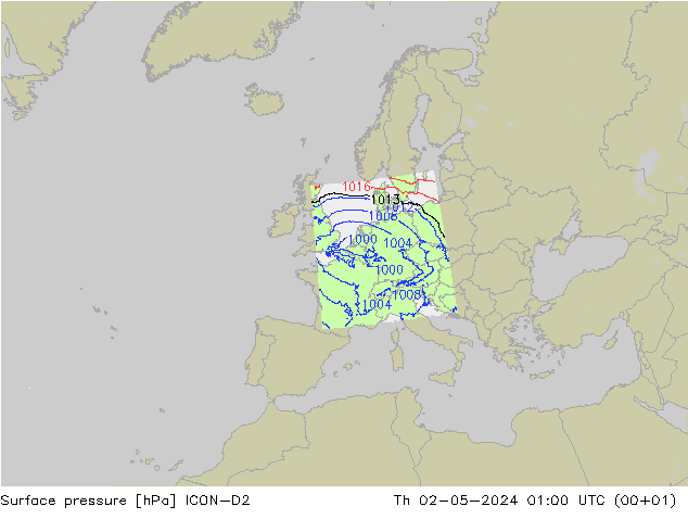 ciśnienie ICON-D2 czw. 02.05.2024 01 UTC