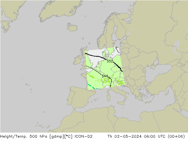 Hoogte/Temp. 500 hPa ICON-D2 do 02.05.2024 06 UTC