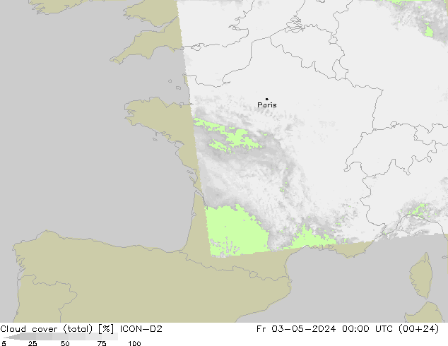 Bulutlar (toplam) ICON-D2 Cu 03.05.2024 00 UTC