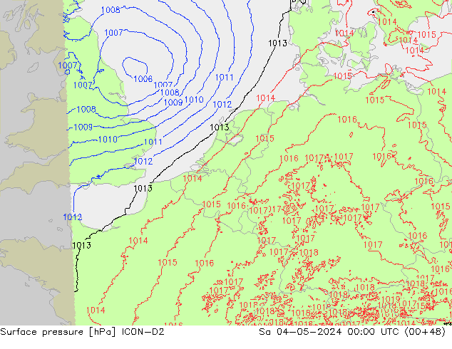 Pressione al suolo ICON-D2 sab 04.05.2024 00 UTC