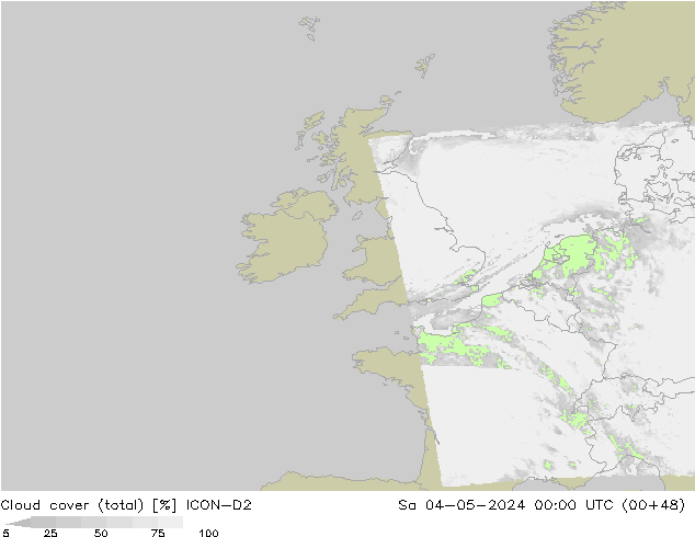 Nubes (total) ICON-D2 sáb 04.05.2024 00 UTC