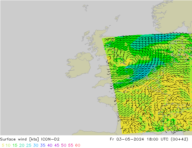 Wind 10 m ICON-D2 vr 03.05.2024 18 UTC