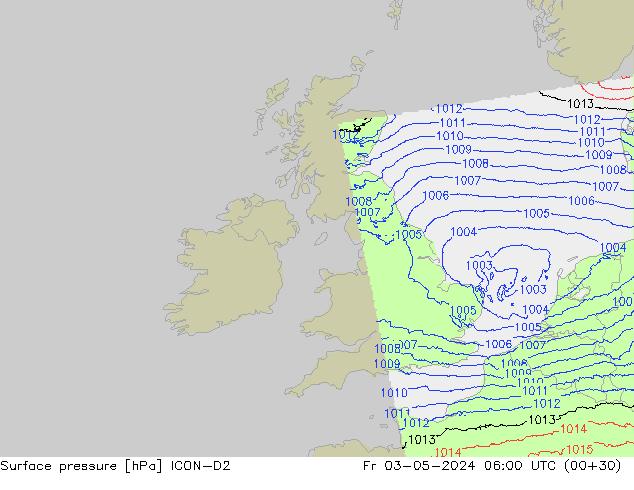 Luchtdruk (Grond) ICON-D2 vr 03.05.2024 06 UTC