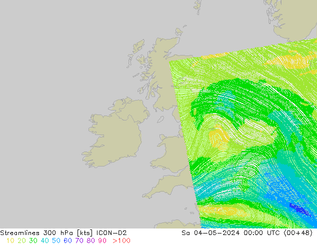 Rüzgar 300 hPa ICON-D2 Cts 04.05.2024 00 UTC