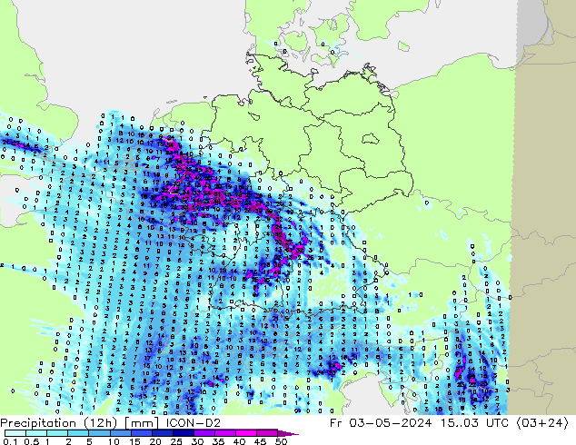 Yağış (12h) ICON-D2 Cu 03.05.2024 03 UTC