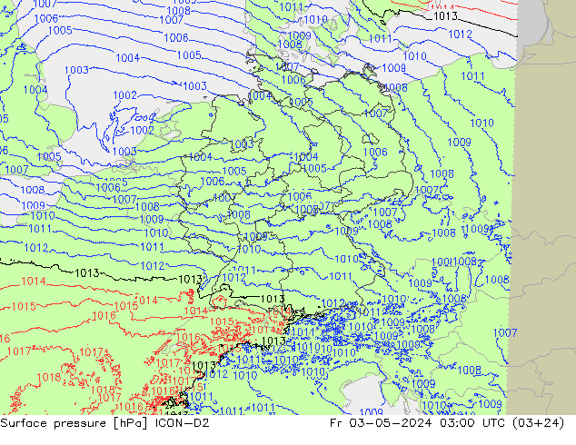 地面气压 ICON-D2 星期五 03.05.2024 03 UTC