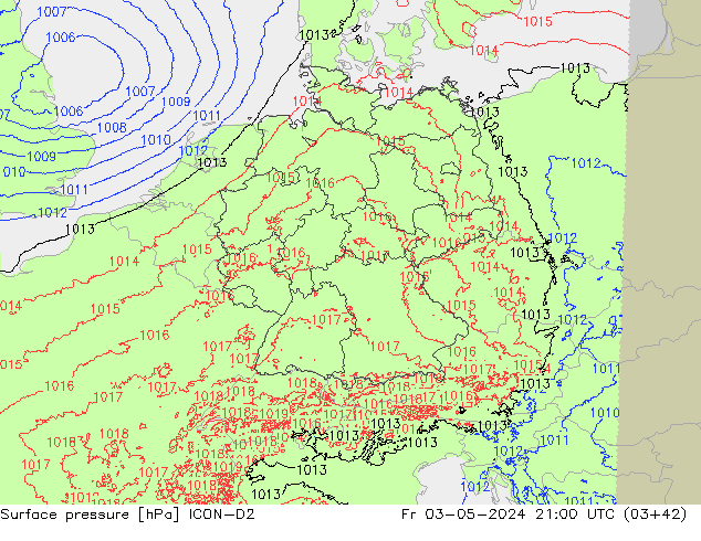Bodendruck ICON-D2 Fr 03.05.2024 21 UTC