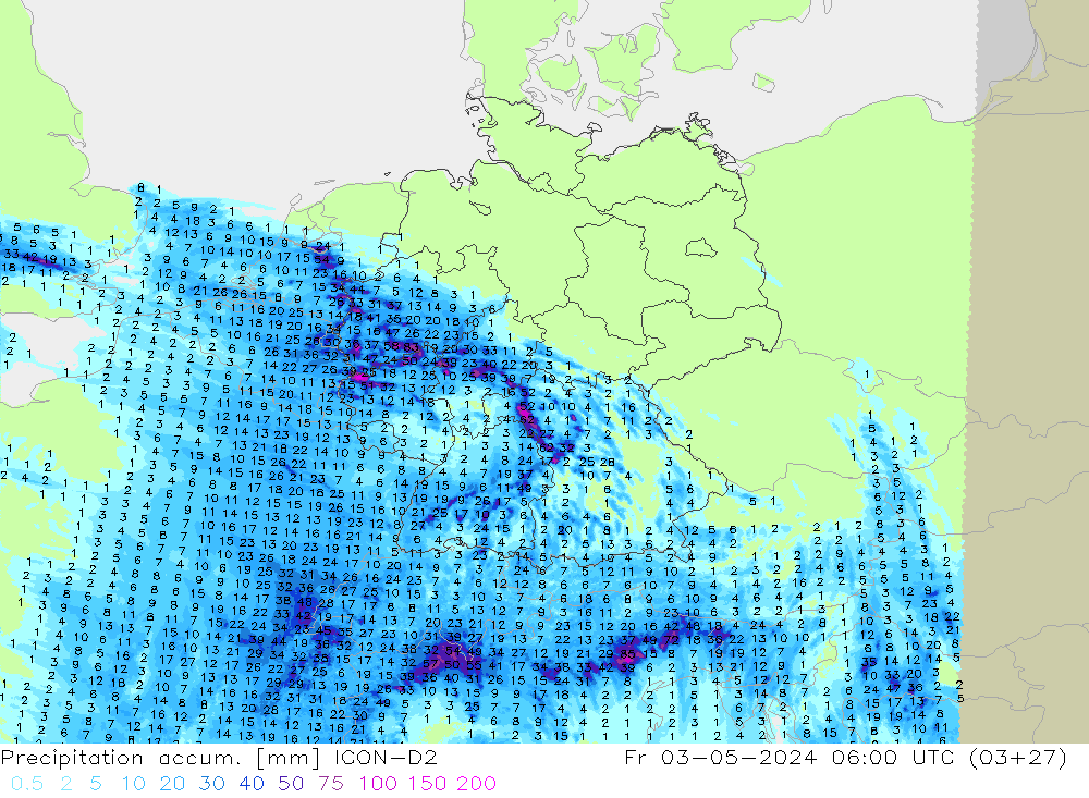 Precipitation accum. ICON-D2 Fr 03.05.2024 06 UTC