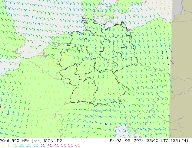 Wind 500 hPa ICON-D2 Fr 03.05.2024 03 UTC