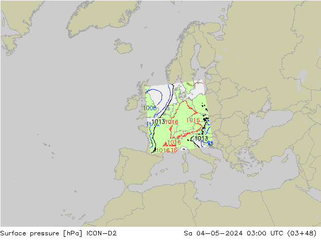 Surface pressure ICON-D2 Sa 04.05.2024 03 UTC