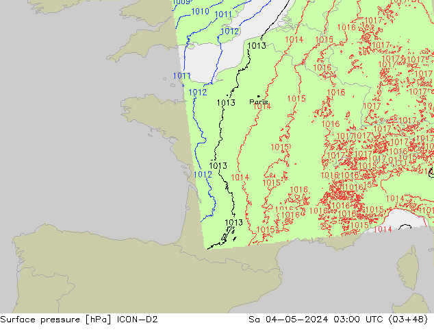 Atmosférický tlak ICON-D2 So 04.05.2024 03 UTC