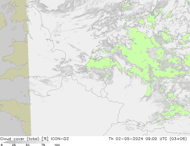 Wolken (gesamt) ICON-D2 Do 02.05.2024 09 UTC