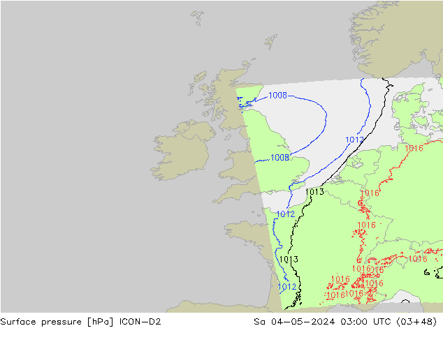 Surface pressure ICON-D2 Sa 04.05.2024 03 UTC