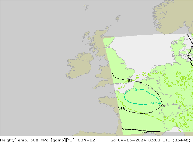 Height/Temp. 500 hPa ICON-D2 Sa 04.05.2024 03 UTC