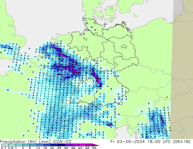 Precipitazione (6h) ICON-D2 ven 03.05.2024 00 UTC