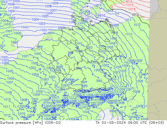 地面气压 ICON-D2 星期四 02.05.2024 09 UTC