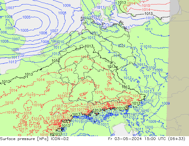 Surface pressure ICON-D2 Fr 03.05.2024 15 UTC