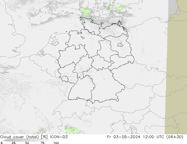 Nubi (totali) ICON-D2 ven 03.05.2024 12 UTC