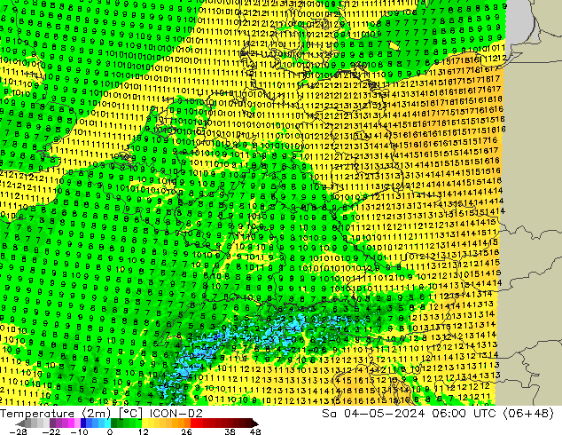 Temperatura (2m) ICON-D2 sab 04.05.2024 06 UTC