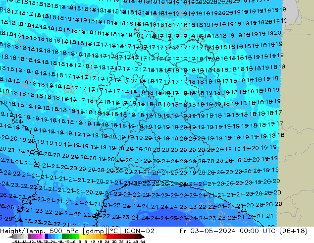 Height/Temp. 500 hPa ICON-D2 Pá 03.05.2024 00 UTC