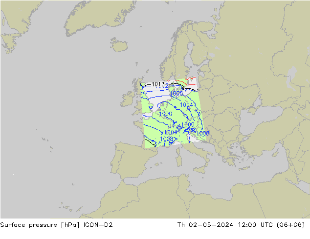 Bodendruck ICON-D2 Do 02.05.2024 12 UTC