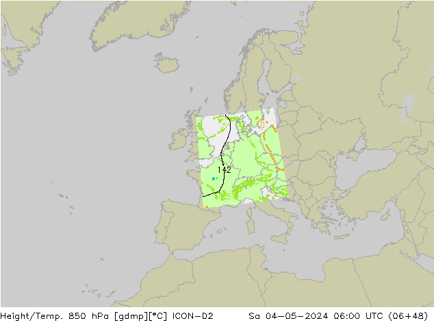 Height/Temp. 850 hPa ICON-D2 so. 04.05.2024 06 UTC