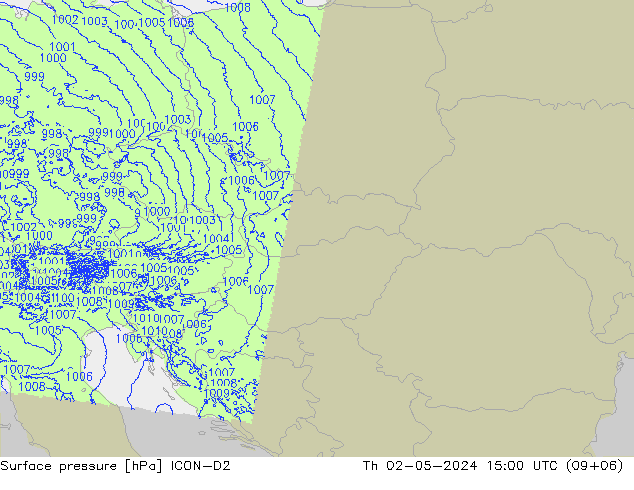 pressão do solo ICON-D2 Qui 02.05.2024 15 UTC