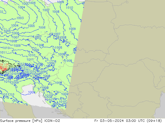 pressão do solo ICON-D2 Sex 03.05.2024 03 UTC