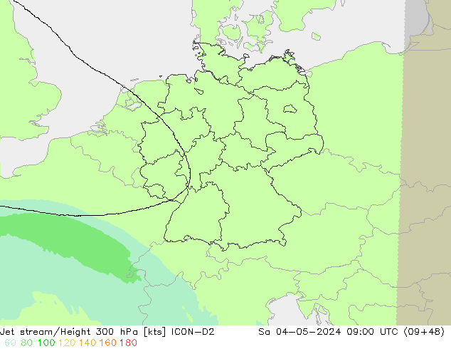 Jet stream/Height 300 hPa ICON-D2 Sa 04.05.2024 09 UTC