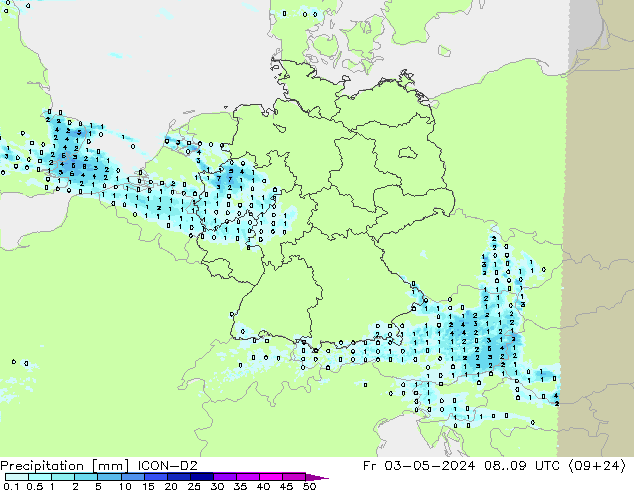 降水 ICON-D2 星期五 03.05.2024 09 UTC